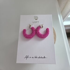 LOFT hot pink bead hoop earrings NWT